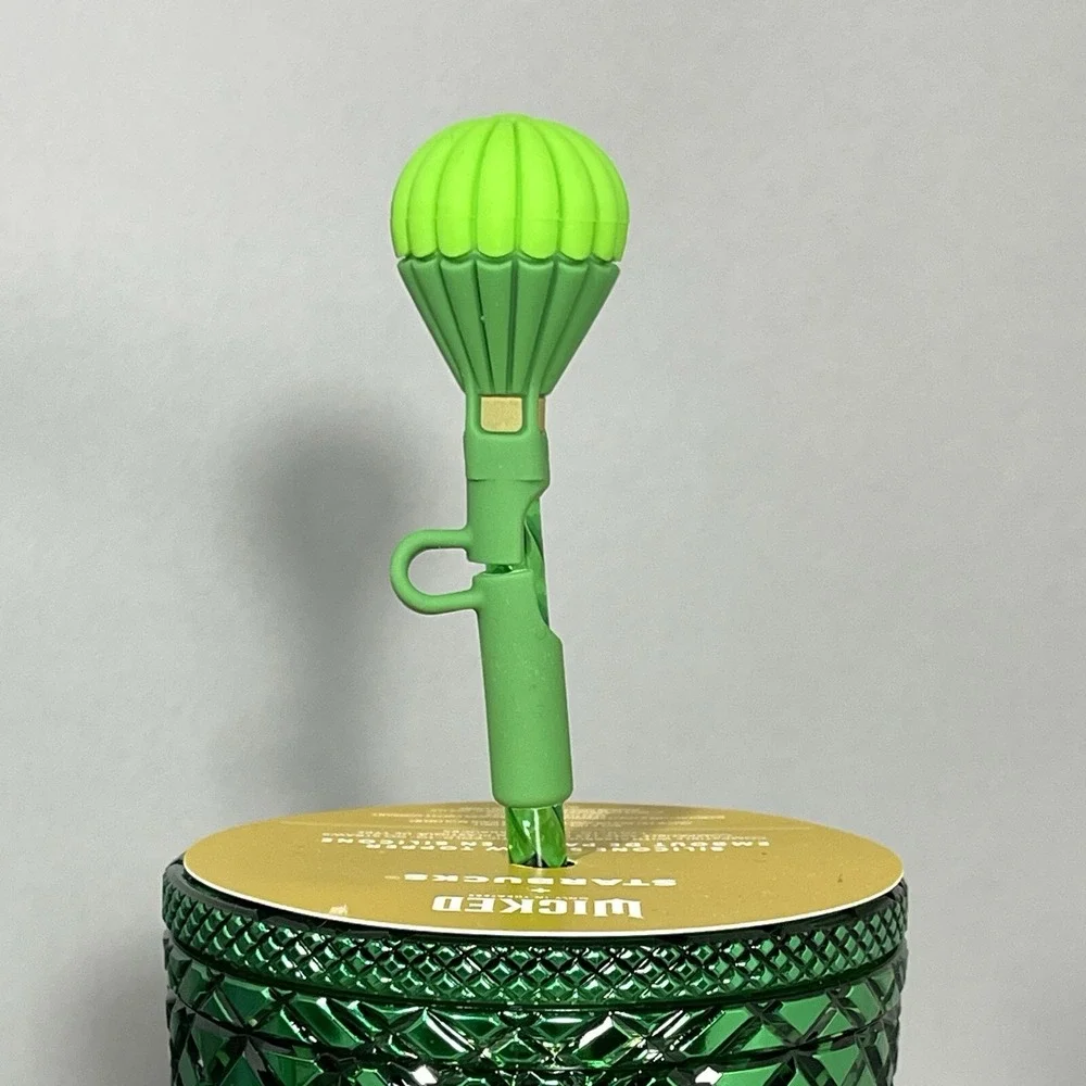 Starbucks Wicked Tumbler 24oz Emerald City Balloon‎ Straw Topper Green Set of 2